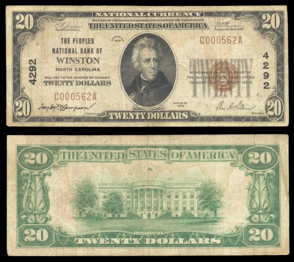 USA 20 dollars 1929 Peoples National Bank of Winston NC