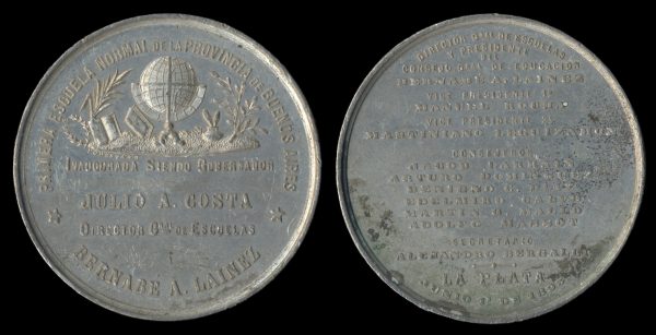 ARGENTINA white metal medal for the first Normal School of Buenos Aires 1895