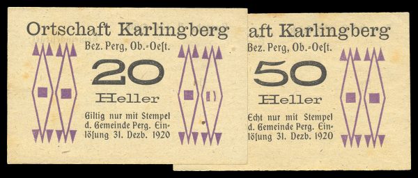 AUSTRIA KARLINGBERG 20 and 50 heller notgeld set