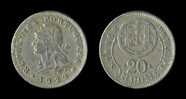 SAINT THOMAS and PRINCE 20 centavos 1929