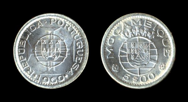 MOZAMBIQUE silver 5 escudos 1960