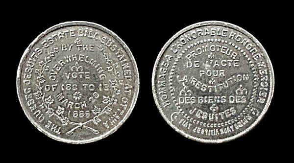 CANADA white metal medal for the Jesuit estates act of 1889